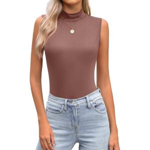 imageZeagoo Womens Mock Turtleneck Tank Tops 2026 Slim Fitted Sleeveless Top Stretchy Basic Casual Layer Tee ShirtsBrown