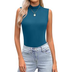 imageZeagoo Womens Mock Turtleneck Tank Tops 2026 Slim Fitted Sleeveless Top Stretchy Basic Casual Layer Tee ShirtsDark Blue