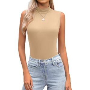 imageZeagoo Womens Mock Turtleneck Tank Tops 2026 Slim Fitted Sleeveless Top Stretchy Basic Casual Layer Tee ShirtsKhaki