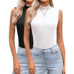 imageZeagoo Womens Mock Turtleneck Tank Tops 2026 Slim Fitted Sleeveless Top Stretchy Basic Casual Layer Tee ShirtsZ2 Pack Black and White