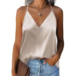 imageZeagoo Womens Silk Satin Tank Tops V Neck Sleeveless Camisole Cami Spaghetti Straps Blouse Summer Loose Racerback ShirtLight Champagne