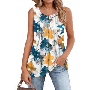 imageZeagoo Womens Summer Tank Tops 2026 Pleated Crew Neck Floral Solid Loose Fit Casual Sleeveless Flowy Boho Tunic ShirtsFloral Tye Dye