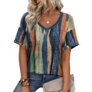 imageZeagoo Womens Summer Tops Short Sleeve Casual Shirts Floral Tee Trendy 2026 Basics V Neck Plain TshirtCx289