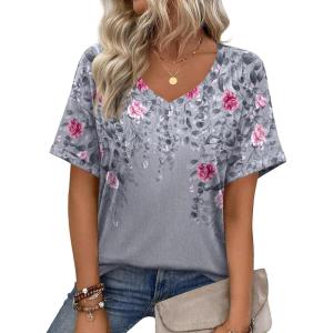 imageZeagoo Womens Summer Tops Short Sleeve Casual Shirts Floral Tee Trendy 2026 Basics V Neck Plain TshirtHf36