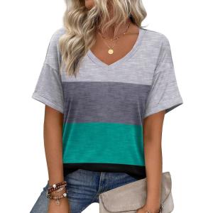 imageZeagoo Womens Summer Tops Short Sleeve Casual Shirts Floral Tee Trendy 2026 Basics V Neck Plain TshirtJh595