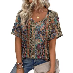 imageZeagoo Womens Summer Tops Short Sleeve Casual Shirts Floral Tee Trendy 2026 Basics V Neck Plain TshirtMz721
