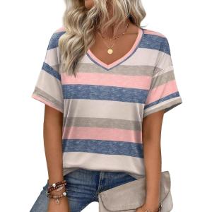 imageZeagoo Womens Summer Tops Short Sleeve Casual Shirts Floral Tee Trendy 2026 Basics V Neck Plain TshirtTw669