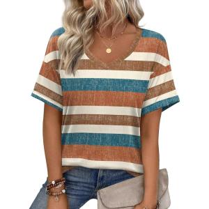 imageZeagoo Womens Summer Tops Short Sleeve Casual Shirts Floral Tee Trendy 2026 Basics V Neck Plain TshirtTz187