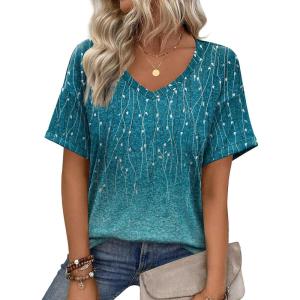 imageZeagoo Womens Summer Tops Short Sleeve Casual Shirts Floral Tee Trendy 2026 Basics V Neck Plain TshirtXh363