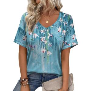 imageZeagoo Womens Summer Tops Short Sleeve Casual Shirts Floral Tee Trendy 2026 Basics V Neck Plain TshirtZw89