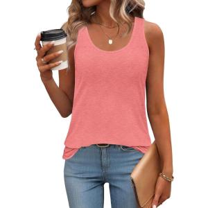 imageZeagoo Womens Tank Tops Flowy Loose Fit Scoop Neck Casual Summer Tops Curvy HemCoral