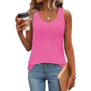 imageZeagoo Womens Tank Tops Flowy Loose Fit Scoop Neck Casual Summer Tops Curvy HemHot Pink