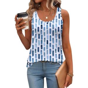 imageZeagoo Womens Tank Tops Flowy Loose Fit Scoop Neck Casual Summer Tops Curvy HemWhite Blue Print