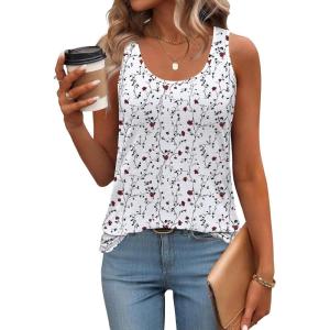 imageZeagoo Womens Tank Tops Flowy Loose Fit Scoop Neck Casual Summer Tops Curvy HemWhite Red Flower