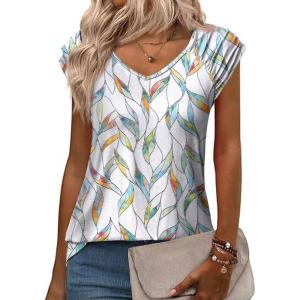 imageZeagoo Womens Tops Cute Loose Tank Tops Trendy Casual Dressy Shirts V Neck Cap Sleeve Tops Summer OutfitsColorful Leaf