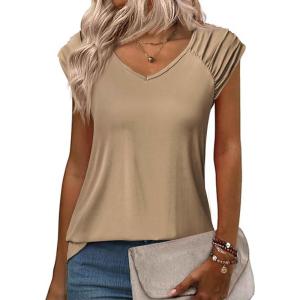 imageZeagoo Womens Tops Cute Loose Tank Tops Trendy Casual Dressy Shirts V Neck Cap Sleeve Tops Summer OutfitsKhaki