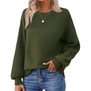 imageZeagoo Womens 2026 Fall Chunky Knit Sweater Oversized Crewneck Long Sleeve Winter Cotton Pullover Sweaters Jumper TopsArmy Green
