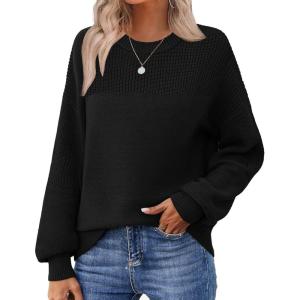 imageZeagoo Womens 2026 Fall Chunky Knit Sweater Oversized Crewneck Long Sleeve Winter Cotton Pullover Sweaters Jumper TopsBlack