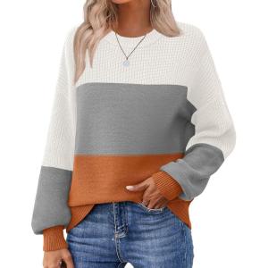 imageZeagoo Womens 2026 Fall Chunky Knit Sweater Oversized Crewneck Long Sleeve Winter Cotton Pullover Sweaters Jumper TopsColorblock 278