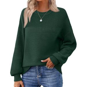 imageZeagoo Womens 2026 Fall Chunky Knit Sweater Oversized Crewneck Long Sleeve Winter Cotton Pullover Sweaters Jumper TopsGreen