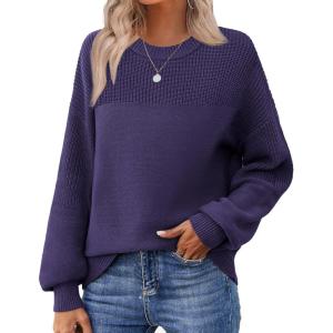 imageZeagoo Womens 2026 Fall Chunky Knit Sweater Oversized Crewneck Long Sleeve Winter Cotton Pullover Sweaters Jumper TopsPurple