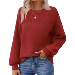 imageZeagoo Womens 2026 Fall Chunky Knit Sweater Oversized Crewneck Long Sleeve Winter Cotton Pullover Sweaters Jumper TopsRed