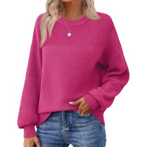 imageZeagoo Womens 2026 Fall Chunky Knit Sweater Oversized Crewneck Long Sleeve Winter Cotton Pullover Sweaters Jumper TopsRose