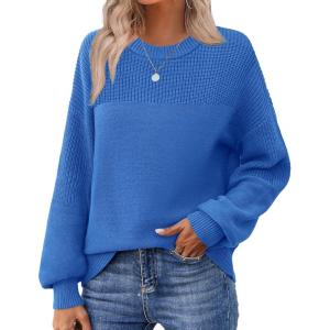 imageZeagoo Womens 2026 Fall Chunky Knit Sweater Oversized Crewneck Long Sleeve Winter Cotton Pullover Sweaters Jumper TopsSky Blue