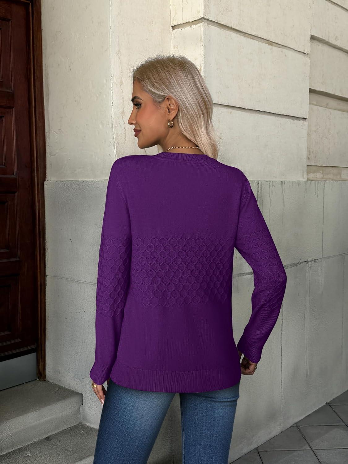 imageZEAGOO Womens Sweaters Long Sleeve Tops Crew Neck Knit Pullover Sweaters Fall Fashion 2026 Dressy Casual Basic ClothesA Purple