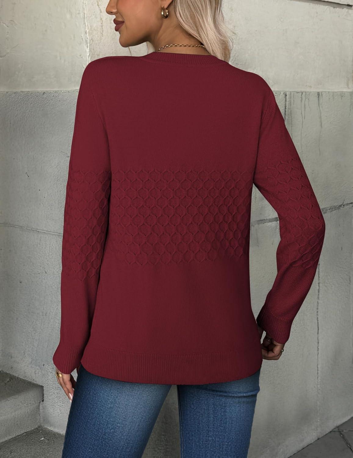 imageZEAGOO Womens Sweaters Long Sleeve Tops Crew Neck Knit Pullover Sweaters Fall Fashion 2026 Dressy Casual Basic ClothesA Wine Red