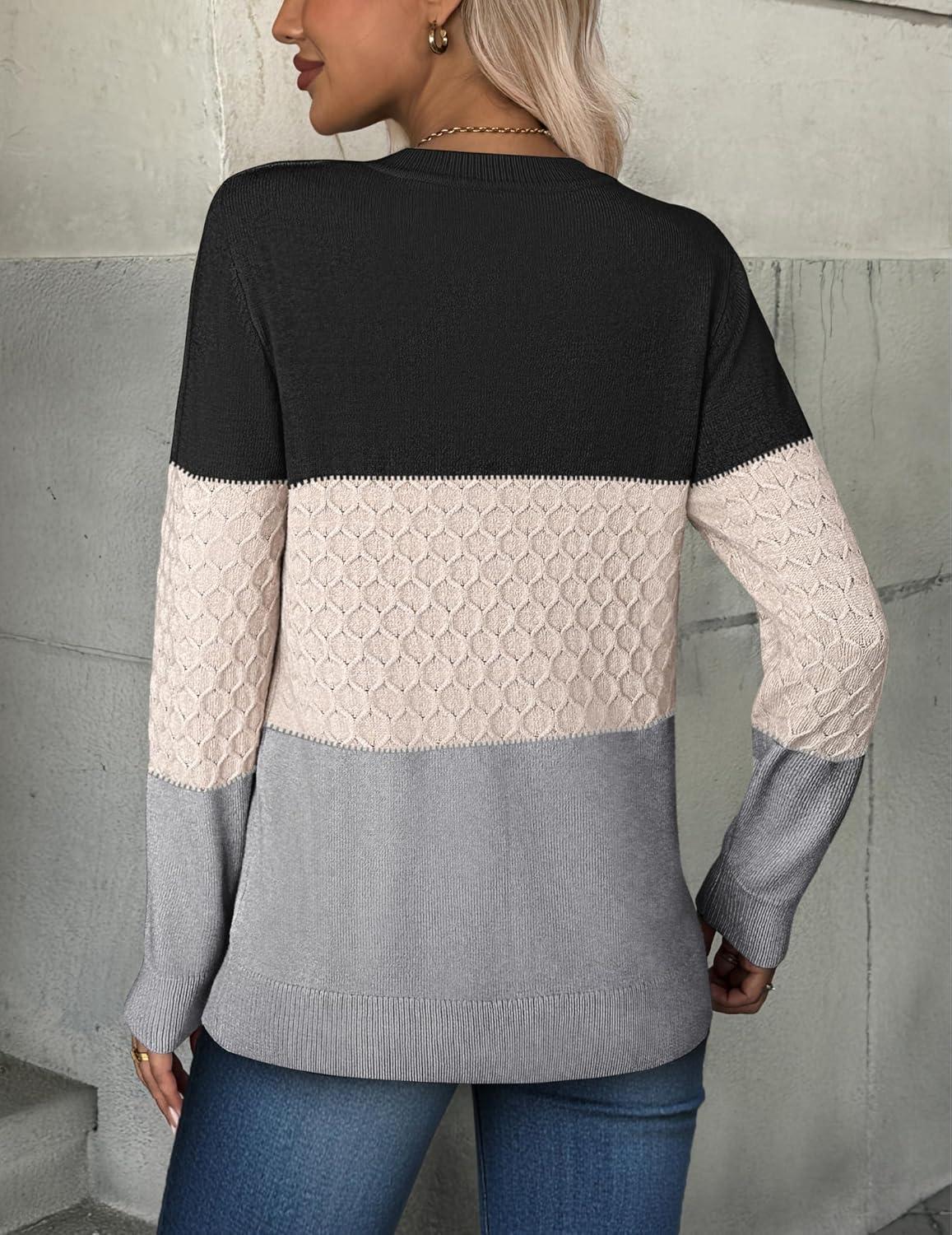 imageZEAGOO Womens Sweaters Long Sleeve Tops Crew Neck Knit Pullover Sweaters Fall Fashion 2026 Dressy Casual Basic ClothesColorblock 558