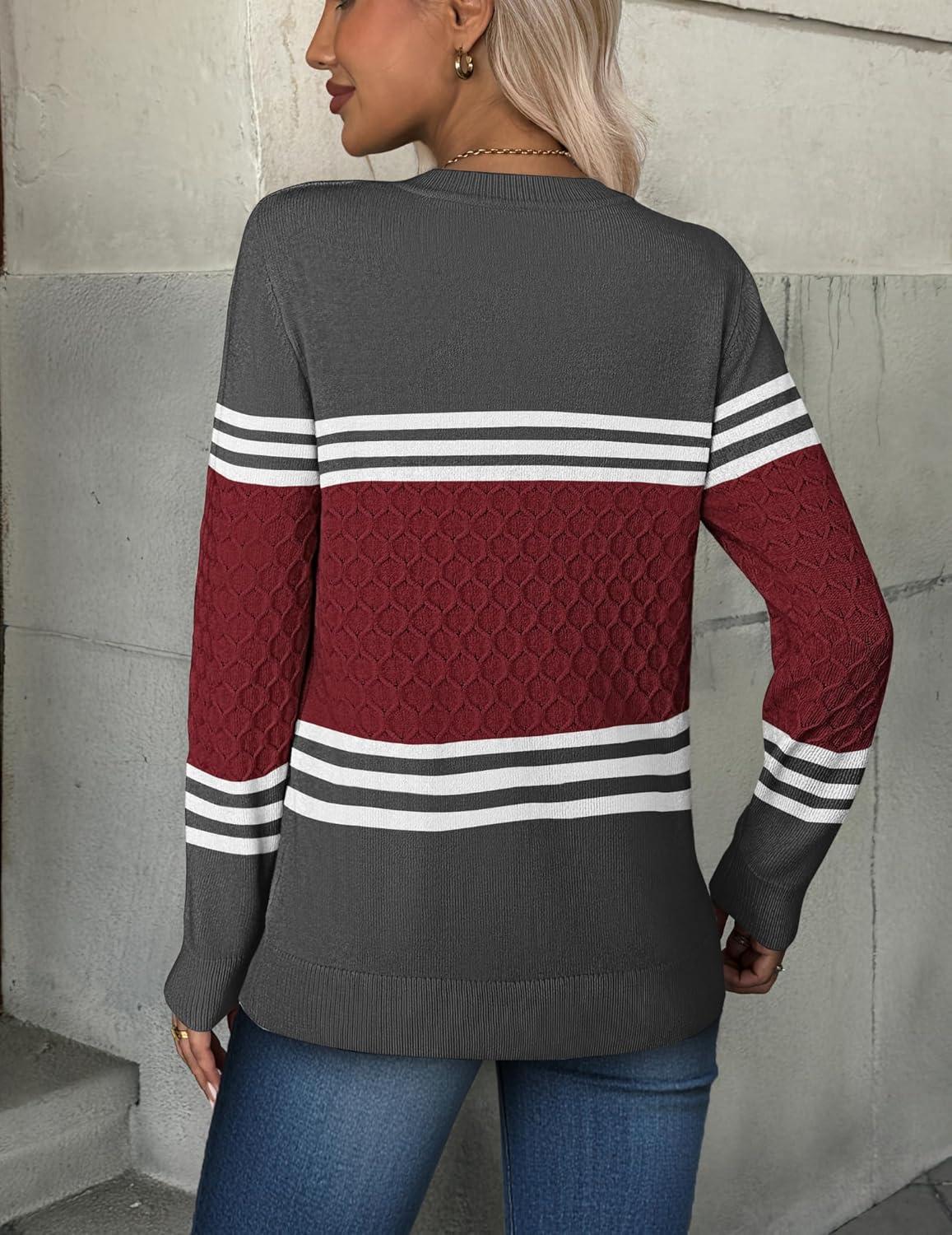 imageZEAGOO Womens Sweaters Long Sleeve Tops Crew Neck Knit Pullover Sweaters Fall Fashion 2026 Dressy Casual Basic ClothesRed Black