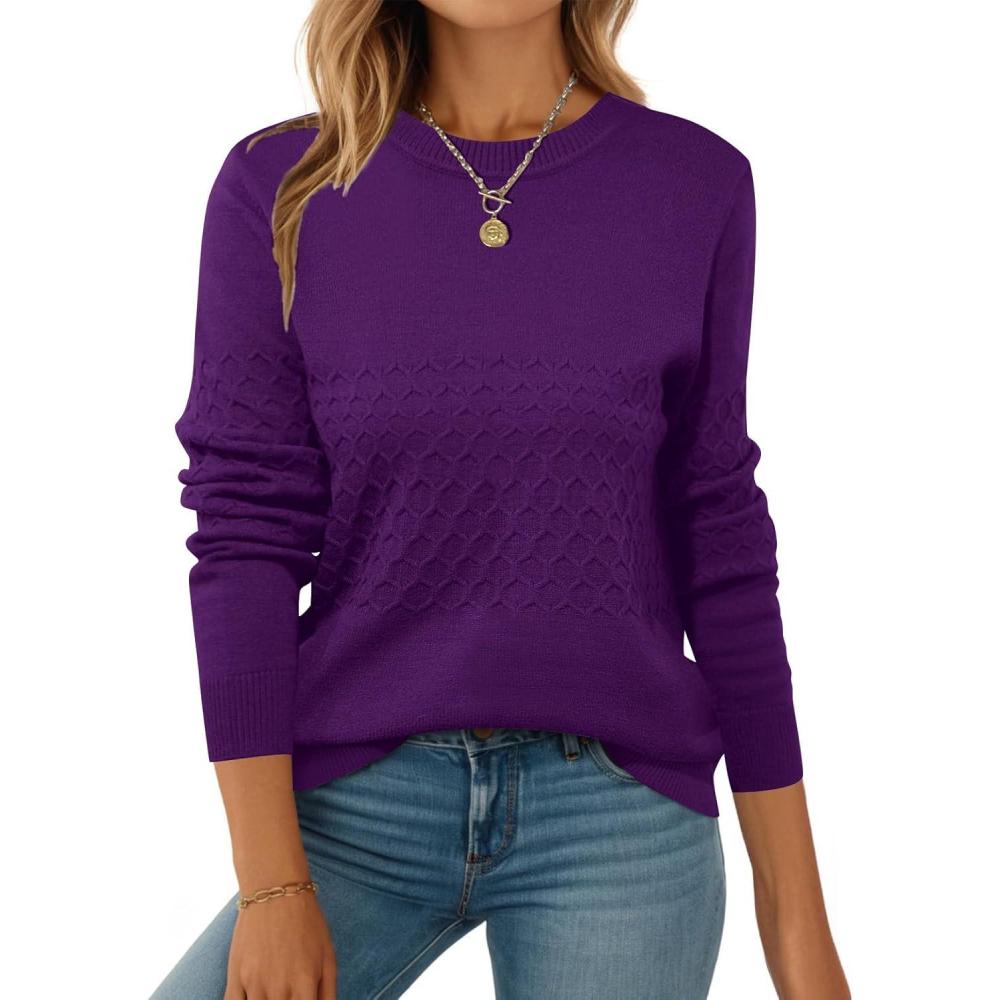 imageZEAGOO Womens Sweaters Long Sleeve Tops Crew Neck Knit Pullover Sweaters Fall Fashion 2026 Dressy Casual Basic ClothesA Purple