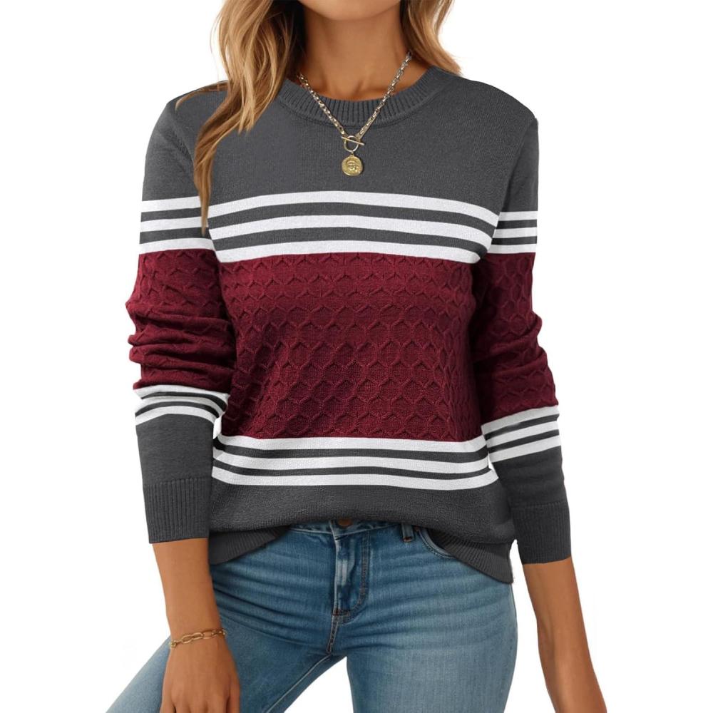 imageZEAGOO Womens Sweaters Long Sleeve Tops Crew Neck Knit Pullover Sweaters Fall Fashion 2026 Dressy Casual Basic ClothesRed Black