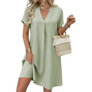 imageZEAGOO Summer Dresses for Women Short Sleeve Pettie Shift Dress V Neck Casual Mini Beach Vacation Boho Sundress with PocketsSolid Green