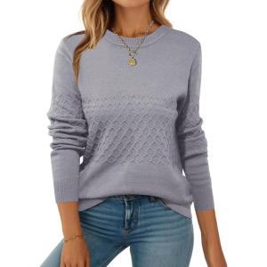 imageZEAGOO Womens Sweaters Long Sleeve Tops Crew Neck Knit Pullover Sweaters Fall Fashion 2026 Dressy Casual Basic ClothesA Grey