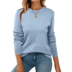 imageZEAGOO Womens Sweaters Long Sleeve Tops Crew Neck Knit Pullover Sweaters Fall Fashion 2026 Dressy Casual Basic ClothesA Light Blue