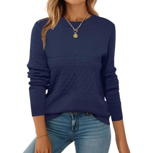 imageZEAGOO Womens Sweaters Long Sleeve Tops Crew Neck Knit Pullover Sweaters Fall Fashion 2026 Dressy Casual Basic ClothesA Navy Blue