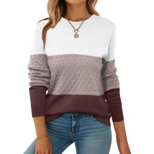imageZEAGOO Womens Sweaters Long Sleeve Tops Crew Neck Knit Pullover Sweaters Fall Fashion 2026 Dressy Casual Basic ClothesColorblock 284