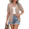 imageZeagoo Womens 2026 Summer Short Sleeve Crochet Cardigan V Neck Cropped Lightweight Button up Bolero Shrug SweaterCamel