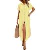 imageZeagoo Womens Summer Casual Short Sleeve Button Down Long Shirt Dresses Loose Swimsuit Beach Cover Ups with PocketsYellow Stripe