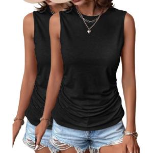imageZeagoo Womens Ruched Tank Tops Summer Dressy Casual Crewneck Sleeveless Shirts SXXL2 Packblack