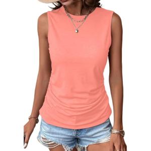 imageZeagoo Womens Ruched Tank Tops Summer Dressy Casual Crewneck Sleeveless Shirts SXXLRose Red
