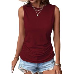 imageZeagoo Womens Ruched Tank Tops Summer Dressy Casual Crewneck Sleeveless Shirts SXXLWine Red