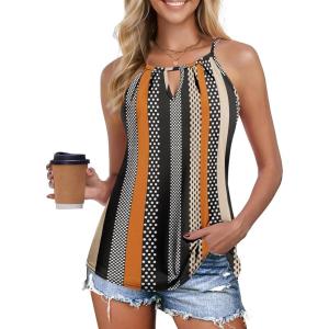 imageZeagoo Womens Tank Tops Sleeveless Spaghetti Strap Halter Top Flowy Summer Beach Outfits 2026Sblack Khaki