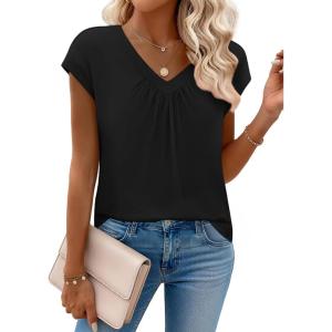 imageZeagoo Womens Tops Short Sleeve V Neck Shirts Summer Dressy Casual Business Clothes Work Blouses Fashion Clothing OutfitsA01 Black