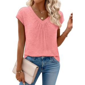 imageZeagoo Womens Tops Short Sleeve V Neck Shirts Summer Dressy Casual Business Clothes Work Blouses Fashion Clothing OutfitsA01 Coral