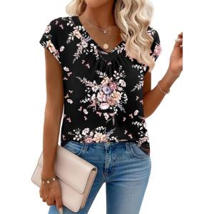 imageZeagoo Womens Tops Short Sleeve V Neck Shirts Summer Dressy Casual Business Clothes Work Blouses Fashion Clothing OutfitsBf332