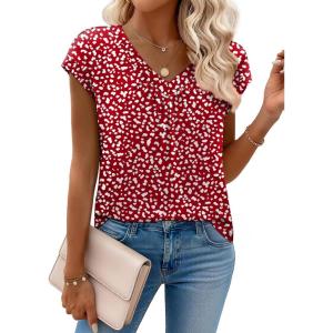 imageZeagoo Womens Tops Short Sleeve V Neck Shirts Summer Dressy Casual Business Clothes Work Blouses Fashion Clothing OutfitsJh590 Red Polka Dot