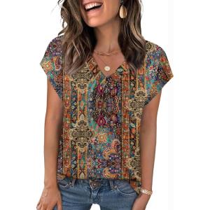 imageZeagoo Womens Tops Short Sleeve V Neck Shirts Summer Dressy Casual Business Clothes Work Blouses Fashion Clothing OutfitsMz721 Boho